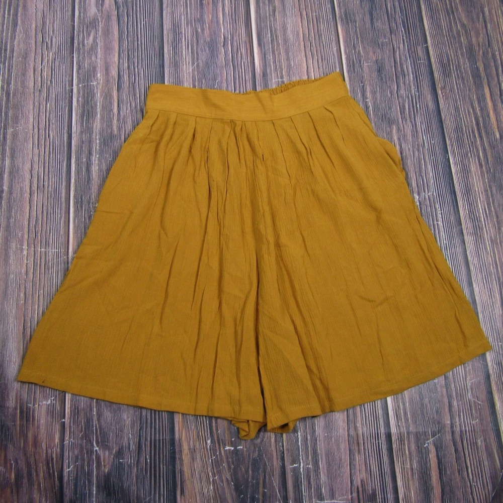 Ship 'N Shore Vintage Womens Large Yellow Culotte Shorts Gauze Pleated USA